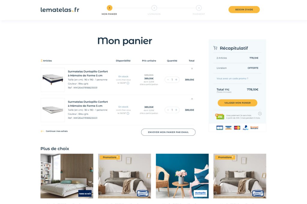 recapitulatif-mon-panier-lematelas.fr-krealid Récapitulatif mon panier Lematelas.fr, Kréalid