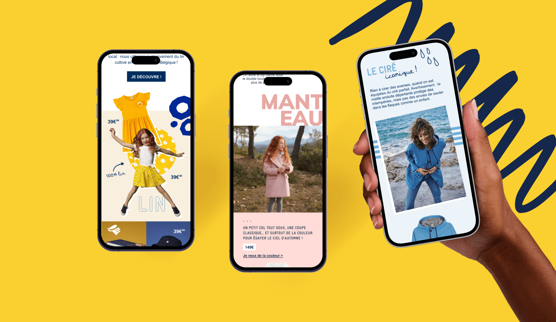 Visuels du site Petit Bateau sur téléphone portable