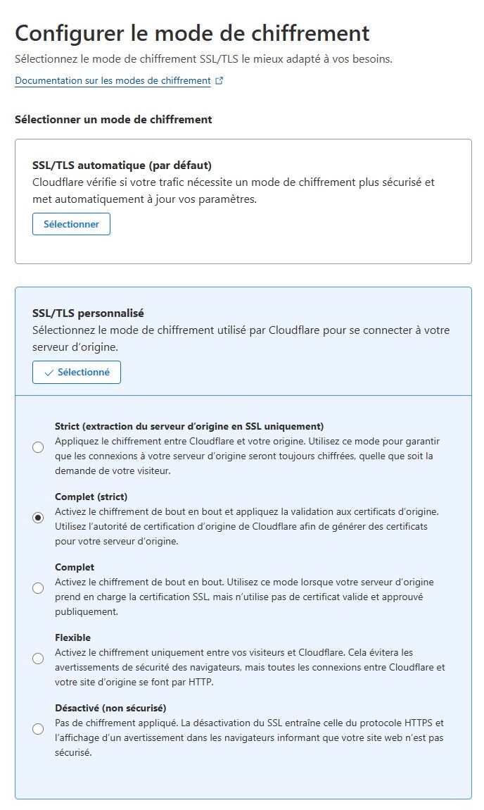 Cloudflare - Configurer le mode de chiffrement