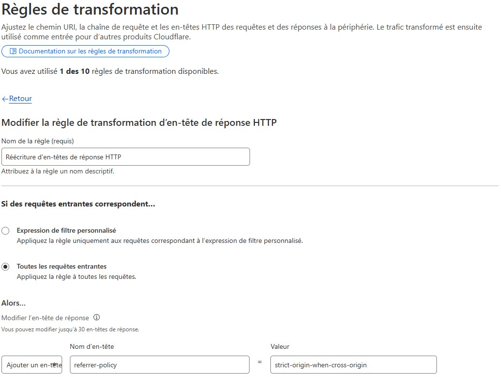 Cloudflare - Règles de transformation