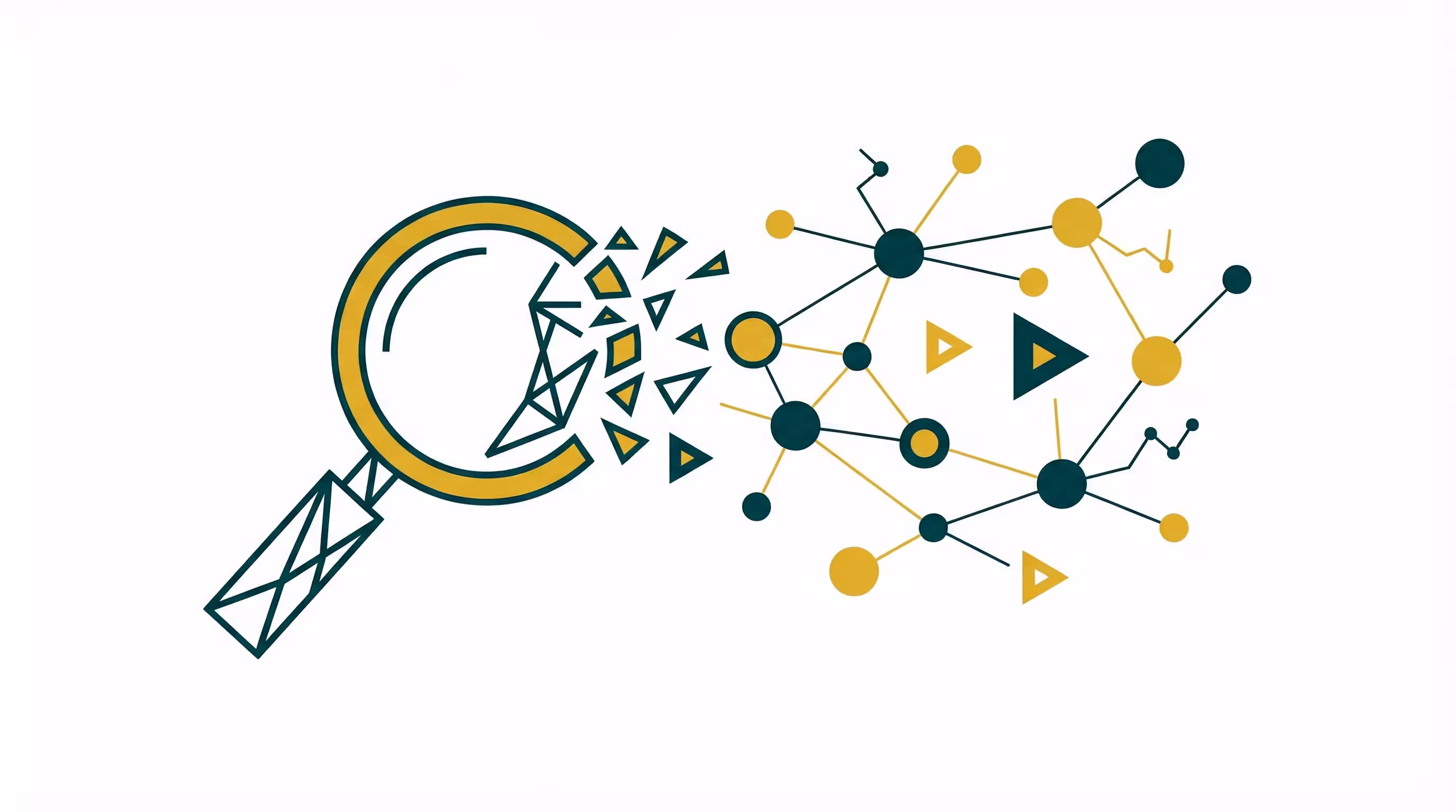 Illustration Social Search Optimization (SSO) B2B montrant une loupe de recherche traditionnelle se fragmentant en un réseau de plateformes sociales vidéo et verticales